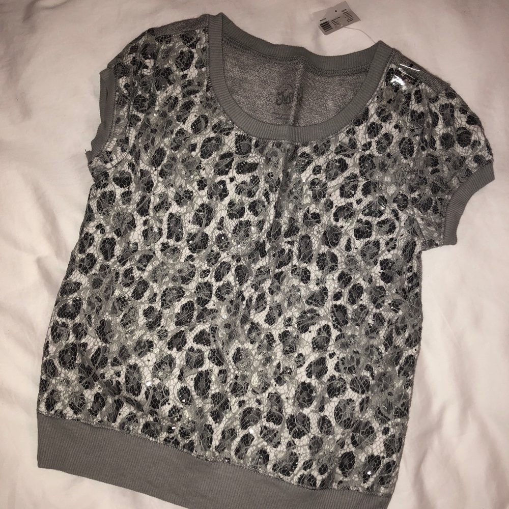 NWT gray Justice lace top girls size 8